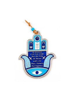 Décoration murale Hamsa bleue avec symboles de bonne chance et... | Hamsa en métal