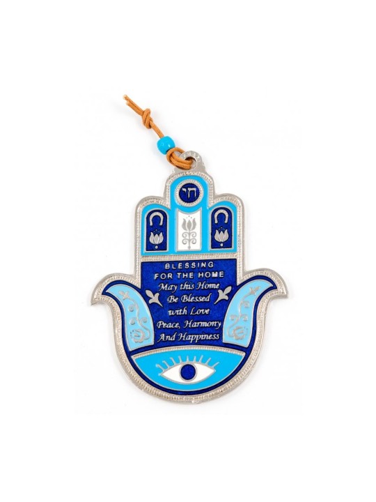 Décoration murale Hamsa bleue avec symboles de bonne chance et... | Hamsa en métal
