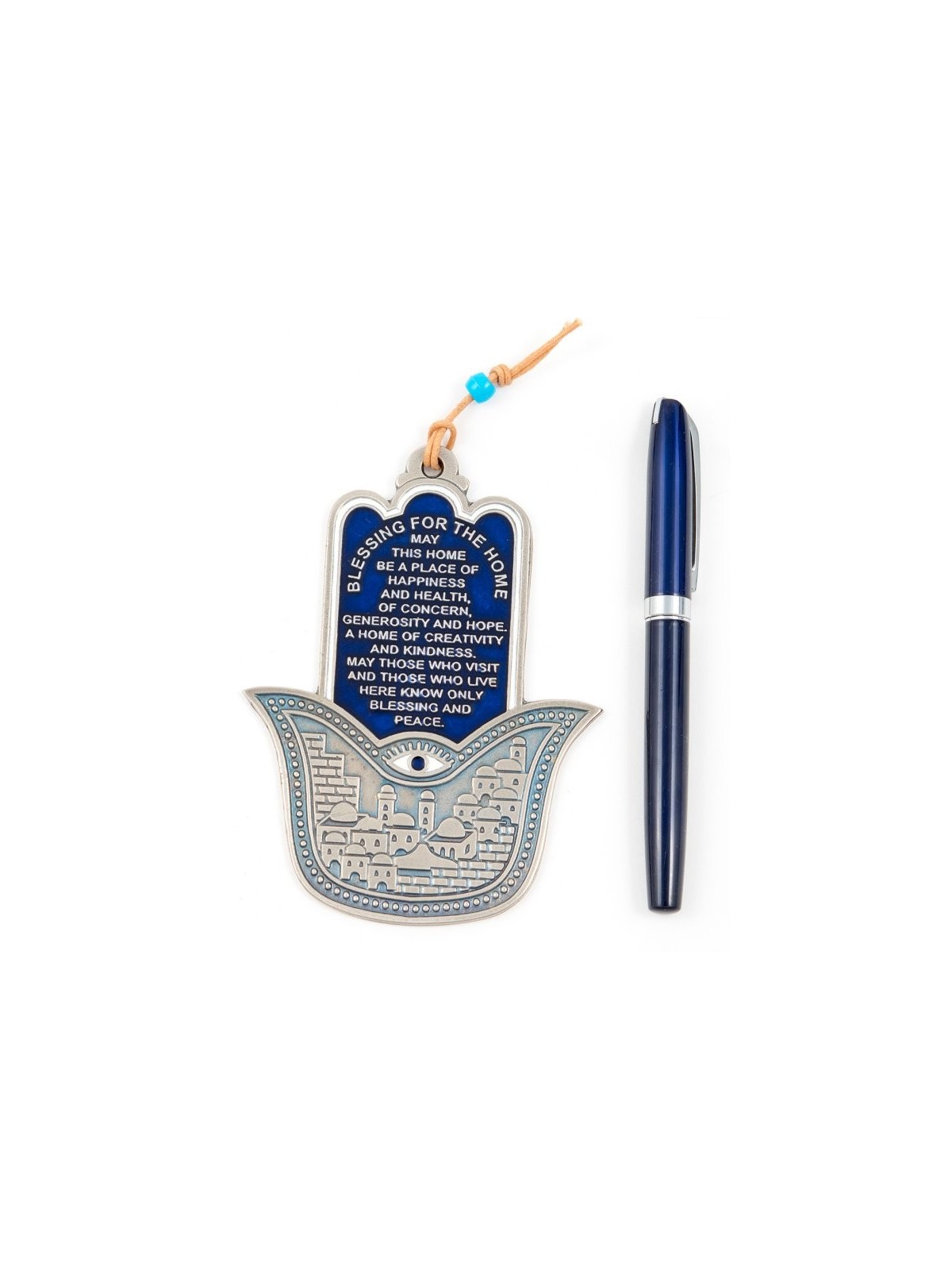 Décoration murale Hamsa avec images de Jérusalem et anglais... | Hamsa en métal
