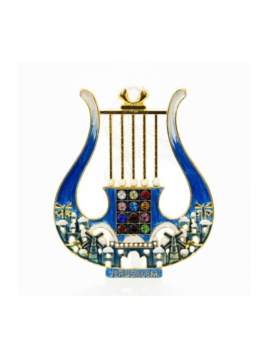 Enamel Wall Decoration Davids Lyre and Jerusalem Desi... | Metal Hamsa