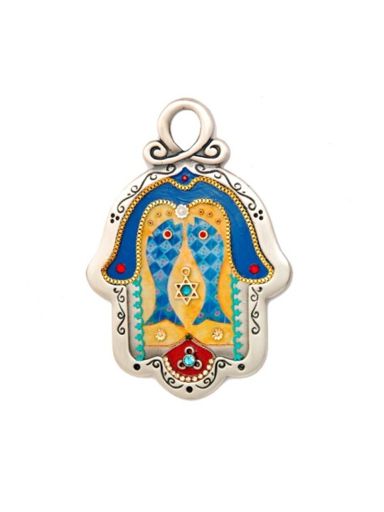 Fish design pewter wall Hamsa by Ester Shahaf | Metal Hamsa