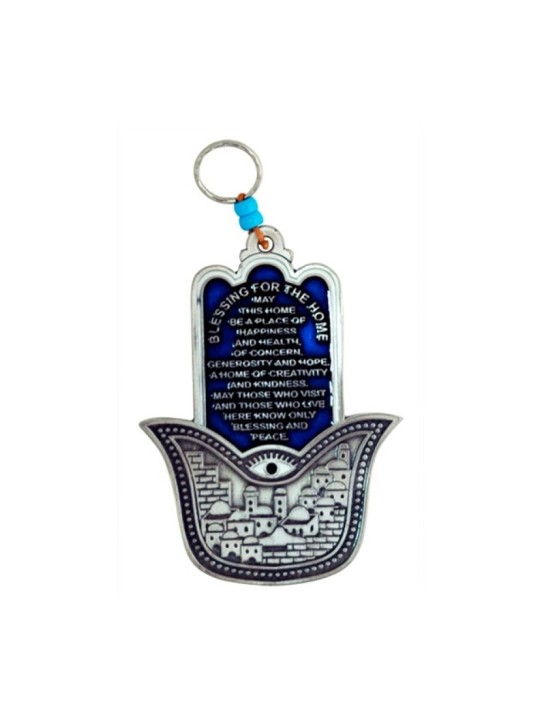 Décoration murale Hamsa avec Jérusalem et maison anglaise... | Hamsa en métal