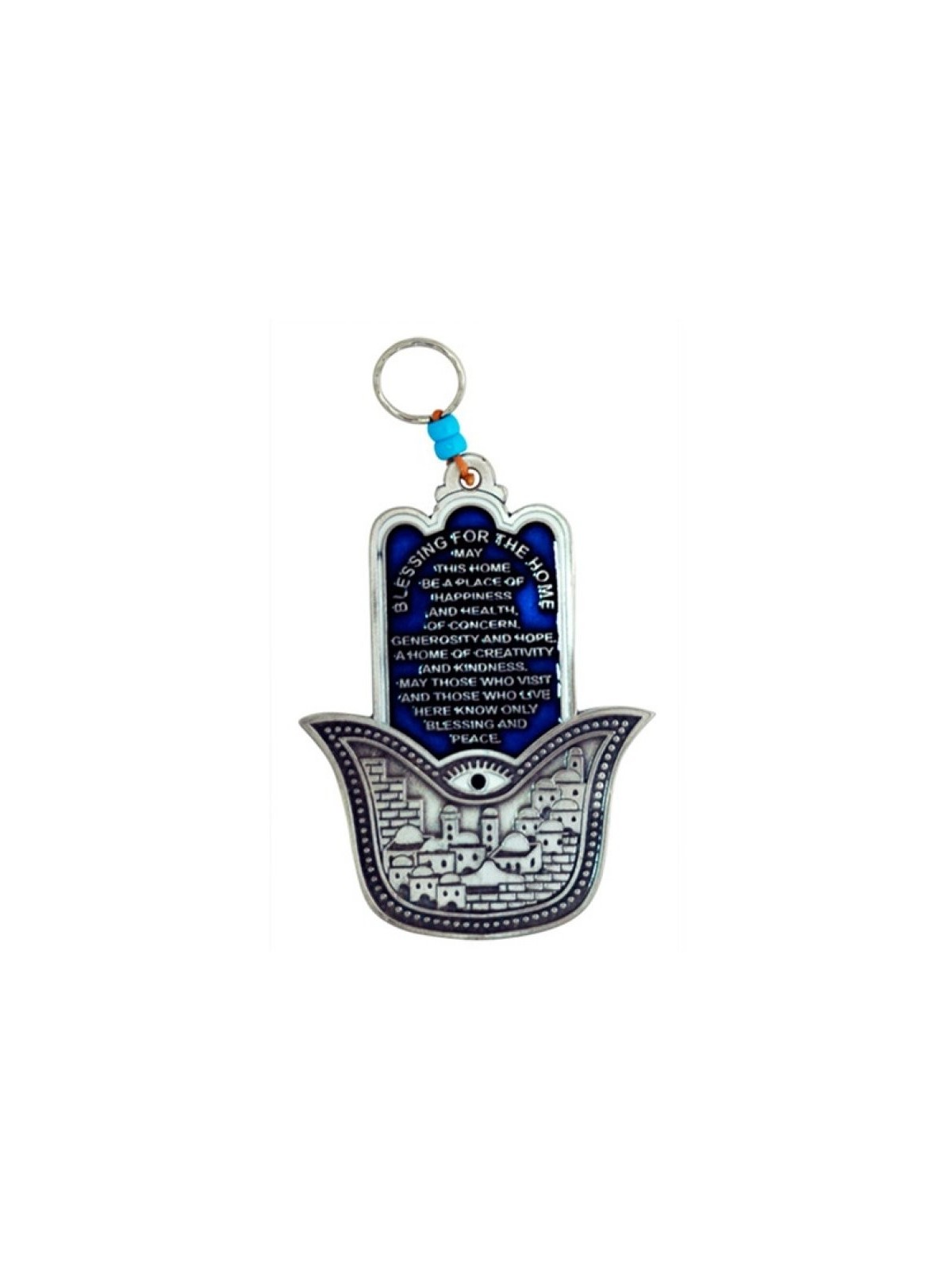 Décoration murale Hamsa avec Jérusalem et maison anglaise... | Hamsa en métal