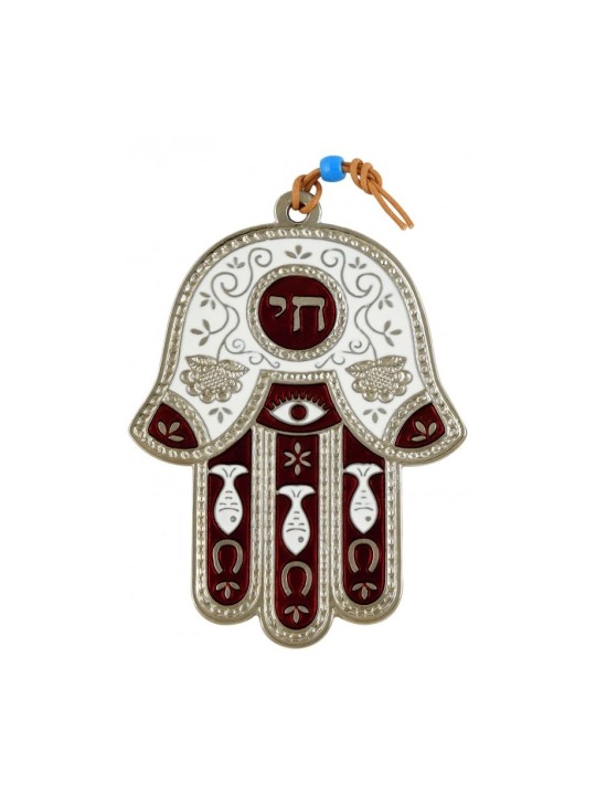 Décoration murale Hamsa avec symboles Chai et bonne chance... | Hamsa en métal