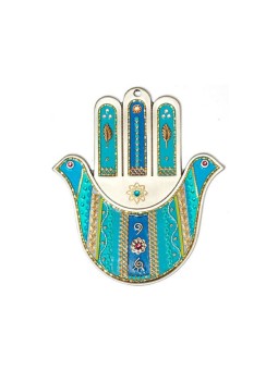 Pewter Wall Hamsa by Ester Shahaf Turquoise Doves | Hamsa Hands