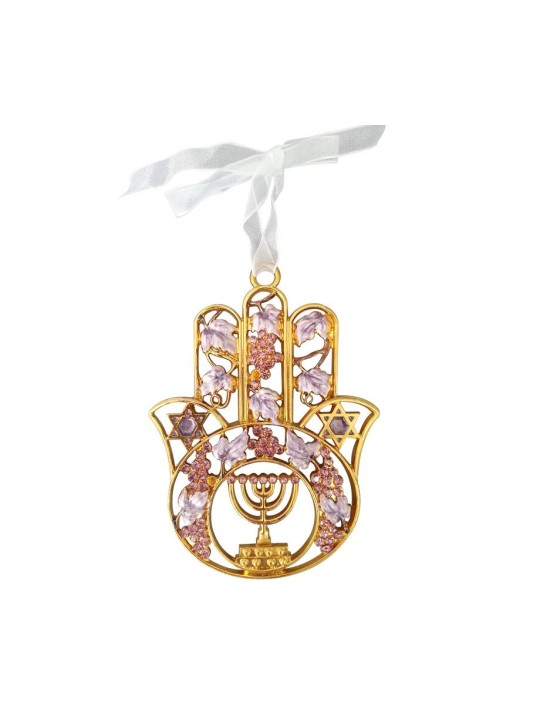 Tenture murale Menorah Hamsa à 7 branches | Hamsa en métal