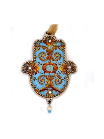 Iris Design Hamsa Plaque Murale Turquoise et Or Tourbillon... | Mains Hamsa