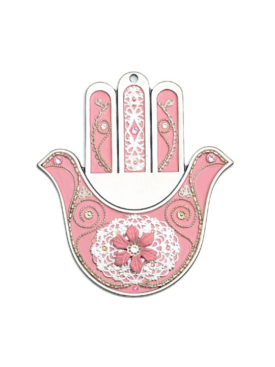 Hamsa mural colombe rose de Ester Shahaf | Mains Hamsa