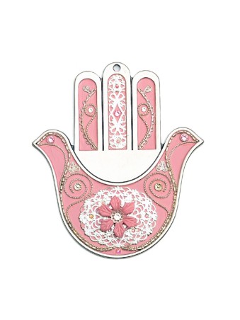 Hamsa mural colombe rose de Ester Shahaf | Mains Hamsa