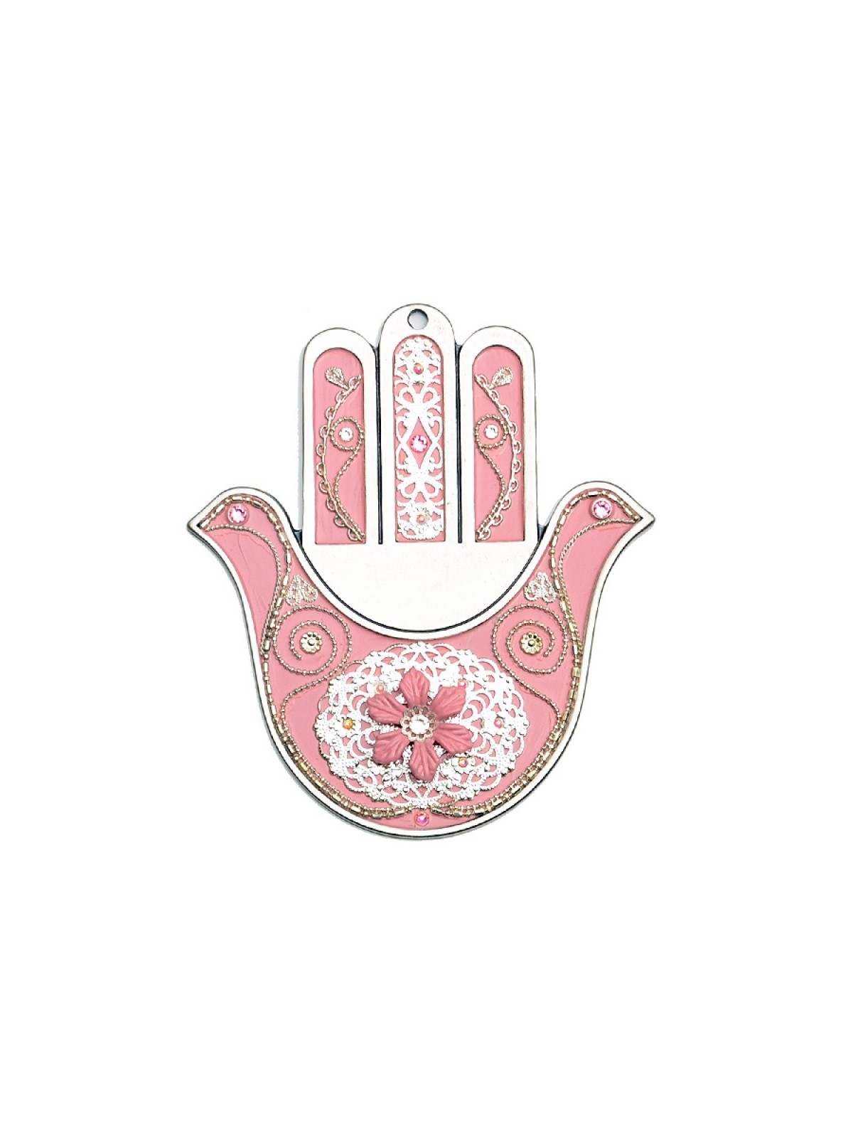 Hamsa mural colombe rose de Ester Shahaf | Mains Hamsa