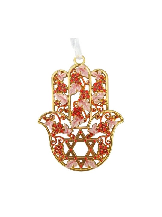 Étoile rouge en émail de David Hamsa avec motif raisin | Hamsa en métal
