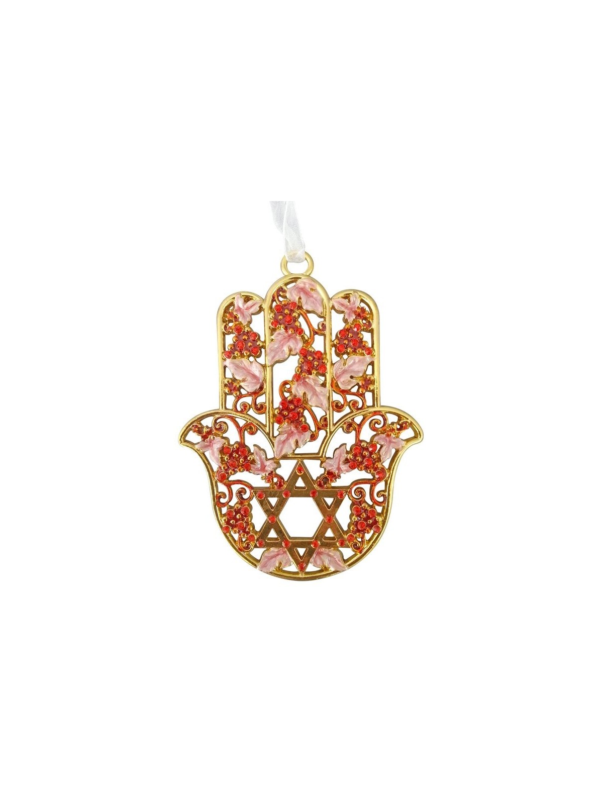 Étoile rouge en émail de David Hamsa avec motif raisin | Hamsa en métal