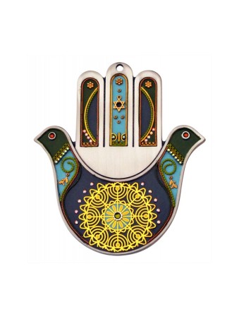 Menorah design Pewter Hamsa by Ester Shahaf | Metal Hamsa