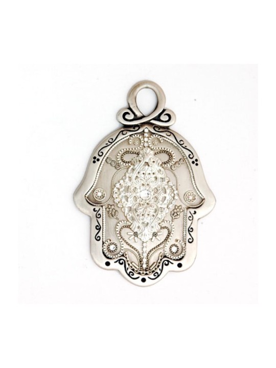 Nuances d'argent mur Hamsa de Ester Shahaf | Mains Hamsa