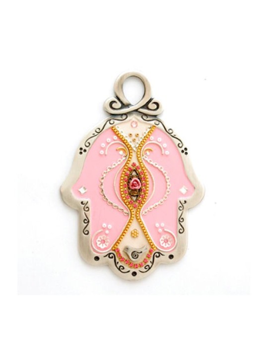 Hamsa mural en étain rose bébé par Ester Shahaf | Mains Hamsa