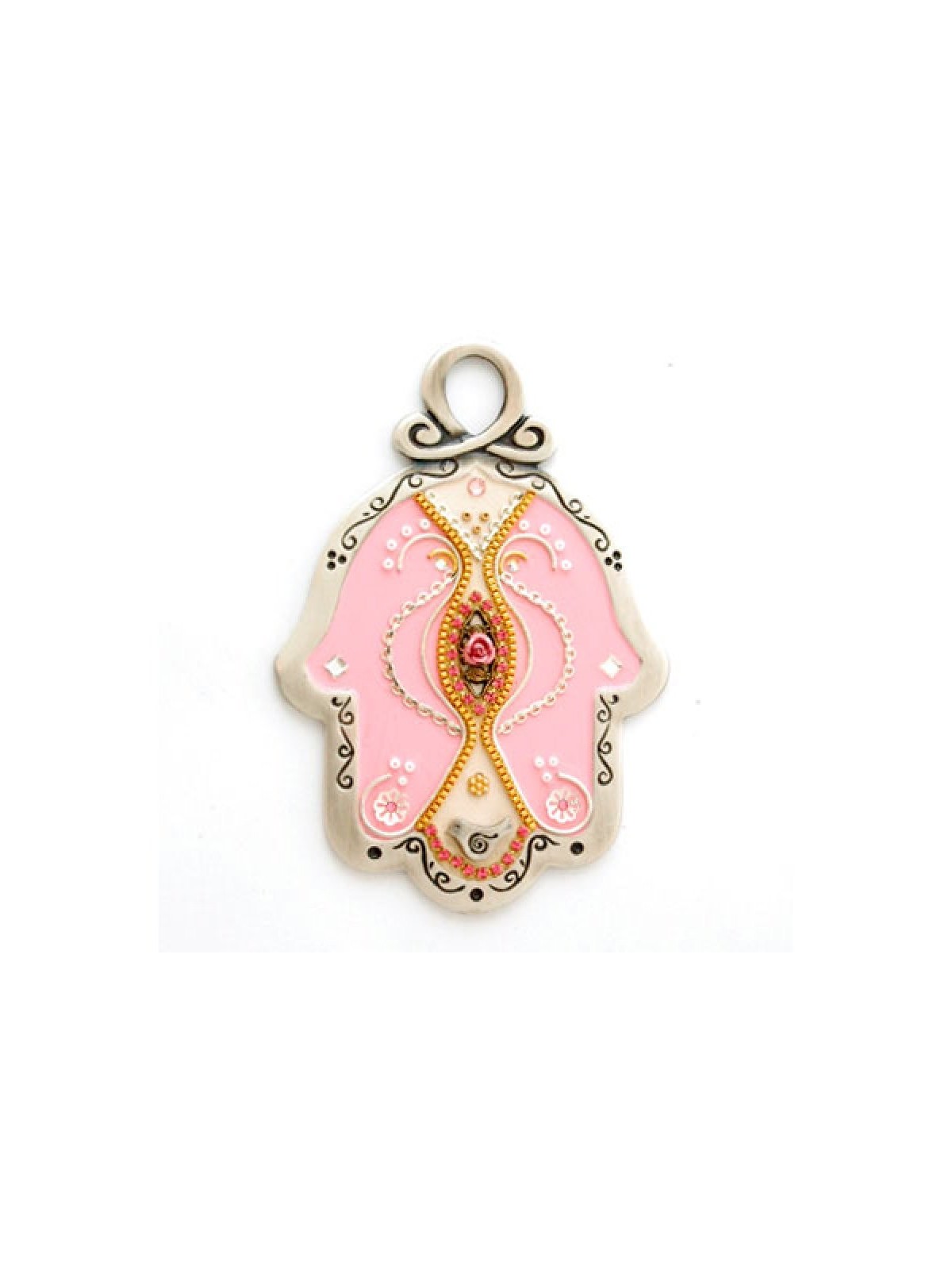 Hamsa mural en étain rose bébé par Ester Shahaf | Mains Hamsa