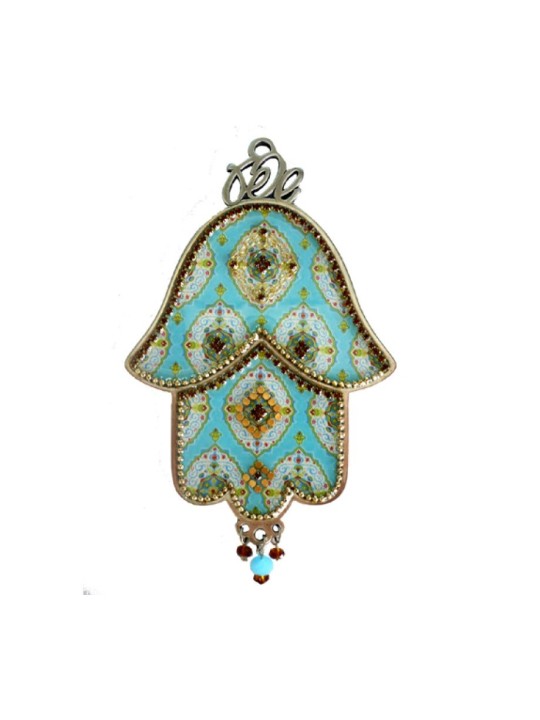 Iris Design Hamsa Wall Plaque Beaded Geometric Design... | Hamsa Hands