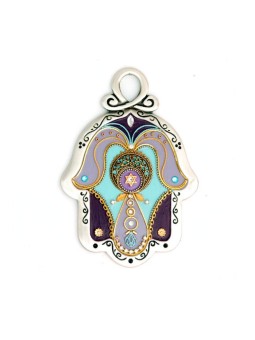 Nuances de violet mur Hamsa de Ester Shahaf | Hamsa en métal