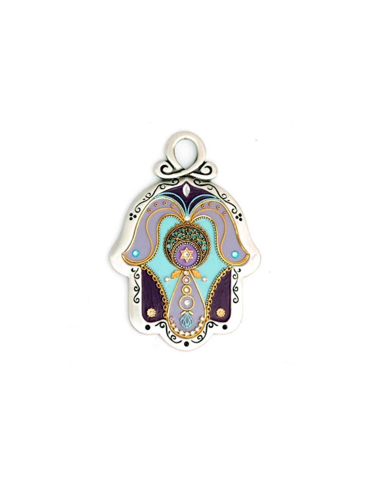 Nuances de violet mur Hamsa de Ester Shahaf | Hamsa en métal
