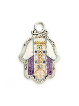 Hamsa mural violet et or de Esther Shahaf | Mains Hamsa