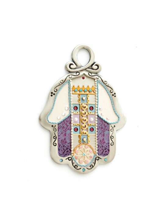Hamsa mural violet et or de Esther Shahaf | Mains Hamsa