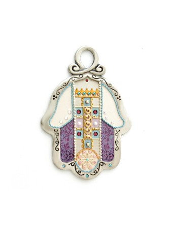 Hamsa mural violet et or de Esther Shahaf | Mains Hamsa