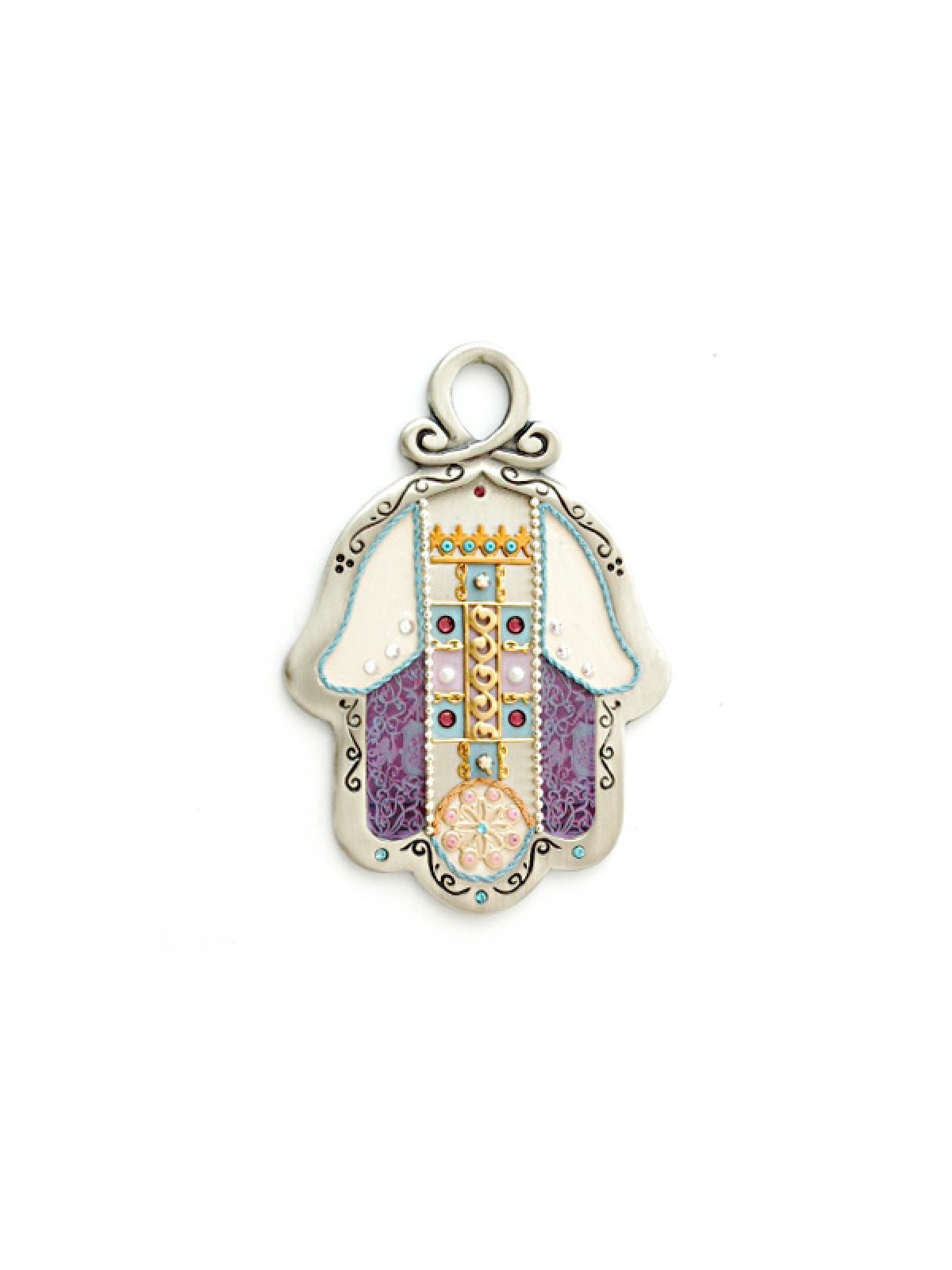 Hamsa mural violet et or de Esther Shahaf | Mains Hamsa