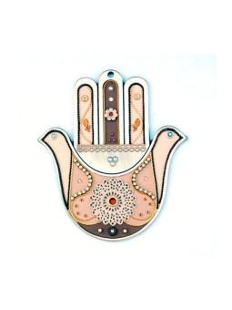 Mur de conception de fleur beige rose Hamsa | Mains Hamsa