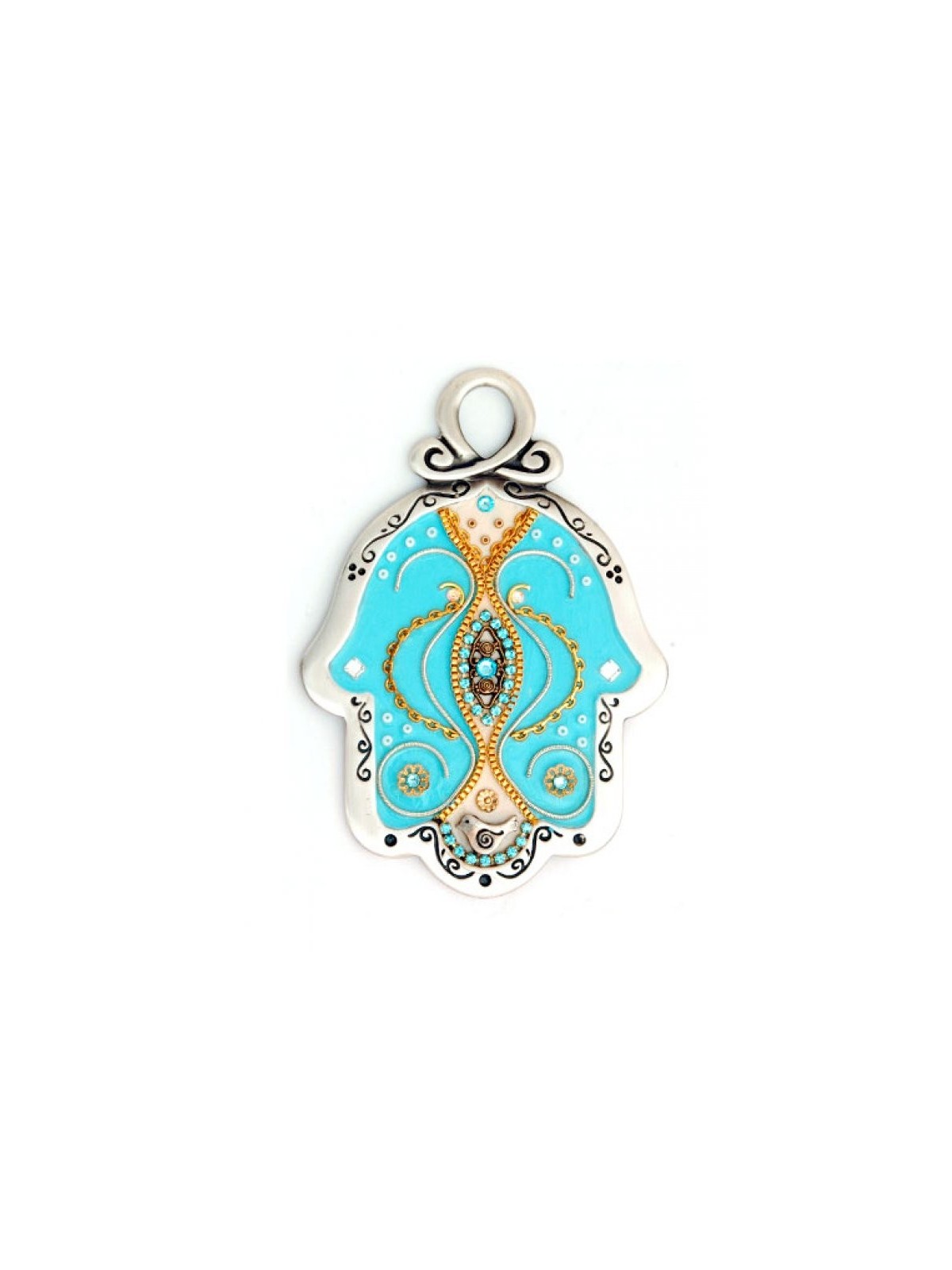 Mur en étain bleu bébé Hamsa Ester Shahaf | Hamsa en métal