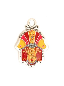 Hamsa en étain dans les tons de terre par Ester Shahaf | Mains Hamsa