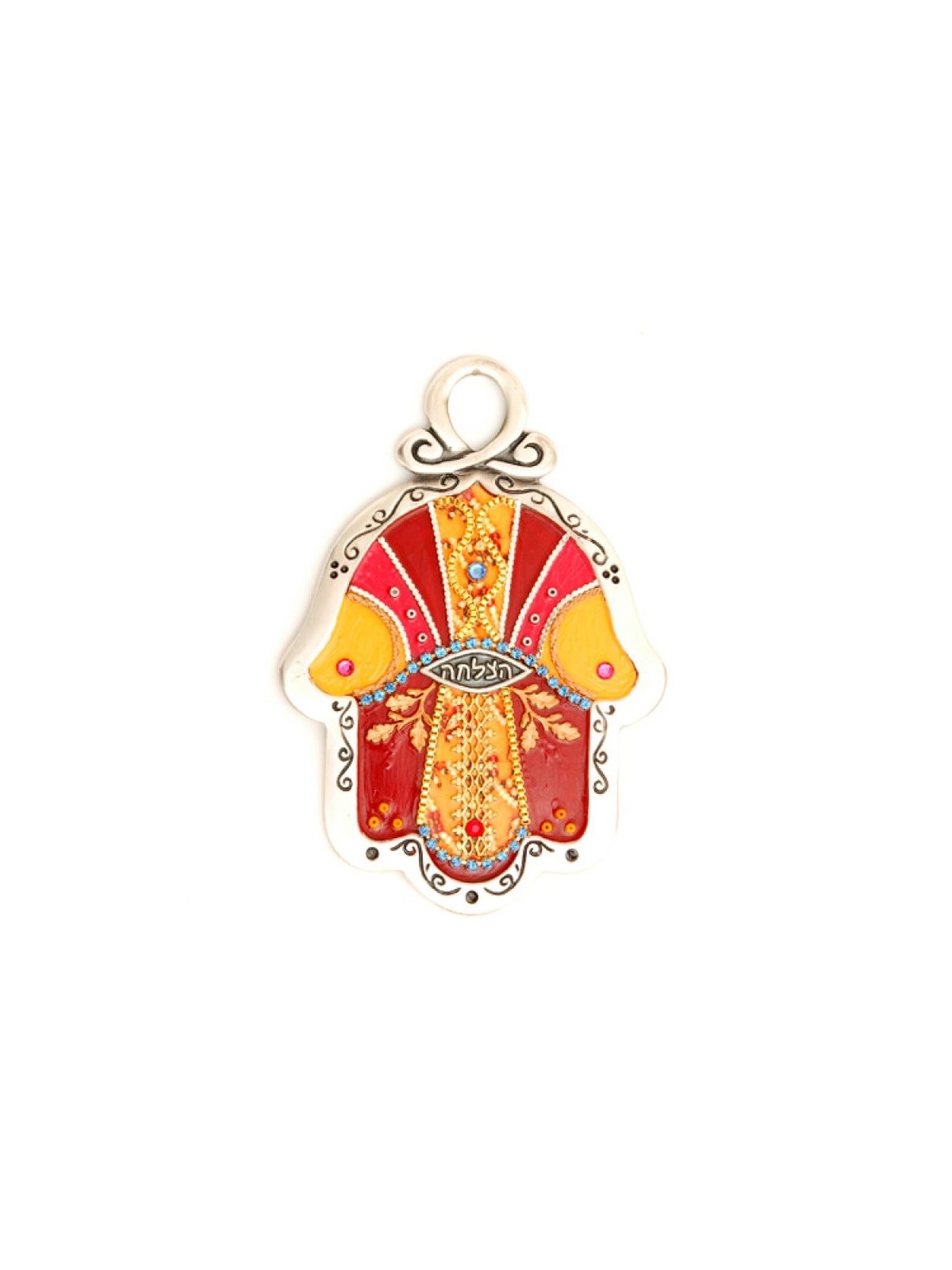 Hamsa en étain dans les tons de terre par Ester Shahaf | Mains Hamsa