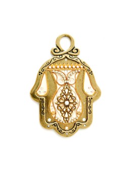Mur en étain doré et crème Hamsa Ester Shahaf | Mains Hamsa