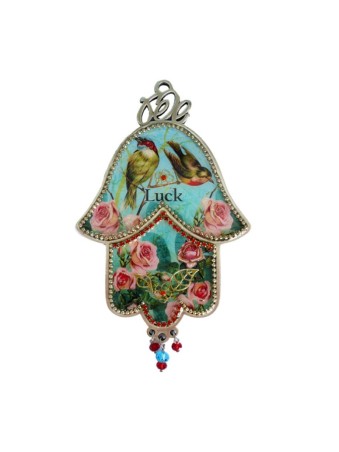 Iris Design Plaque murale Hamsa avec oiseaux chanteurs et roses... | Mains Hamsa