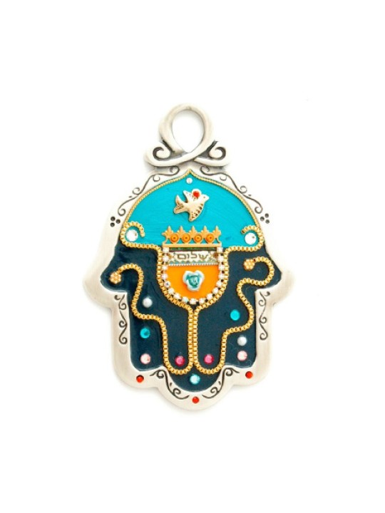 Hamsa en étain noir de minuit par Ester Shahaf | Hamsa en métal
