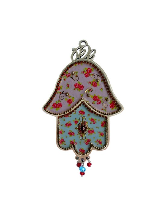 Iris Design Hamsa Wall Plaque Romantic Red Roses Design | Hamsa Hands