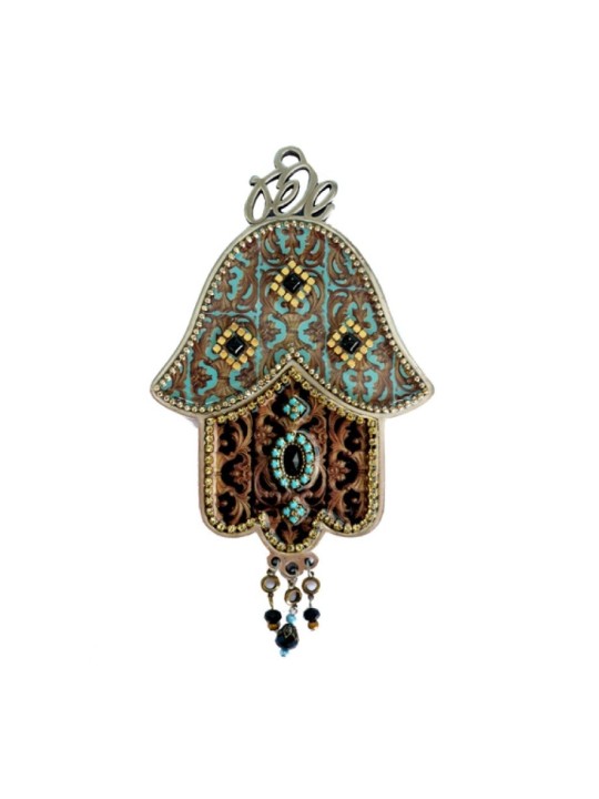 Iris Design Hamsa Wall Plaque with Beaded Colorful Et... | Hamsa Hands