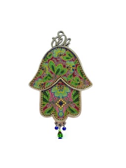 Iris Design Hamsa Plaque Murale Feuillage Vert et Rose... | Mains Hamsa