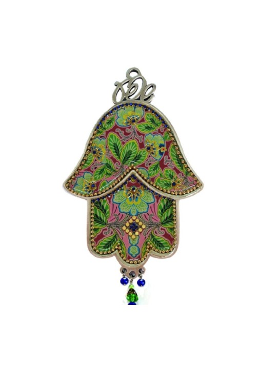 Iris Design Hamsa Plaque Murale Feuillage Vert et Rose... | Mains Hamsa