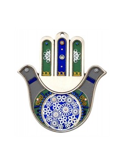 Hamsa fleur en étain gris bleu par Ester Shahaf | Hamsa en métal