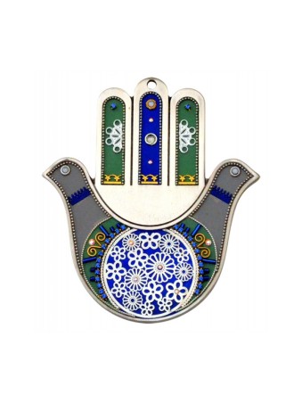 Hamsa fleur en étain gris bleu par Ester Shahaf | Hamsa en métal