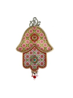 Iris Design Plaque Murale Hamsa Oriental Rose et Vert... | Mains Hamsa