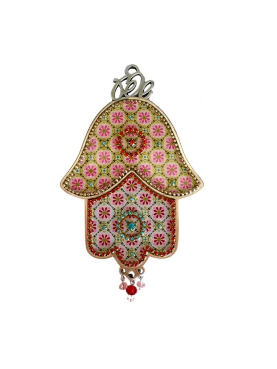 Iris Design Plaque Murale Hamsa Oriental Rose et Vert... | Mains Hamsa
