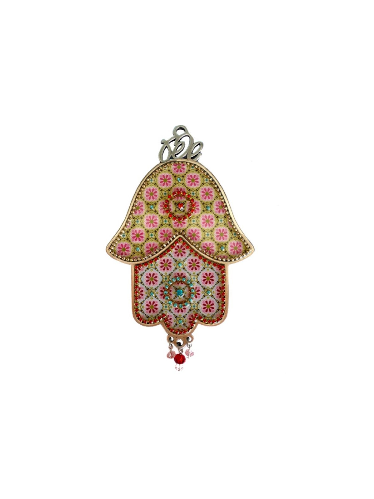 Iris Design Plaque Murale Hamsa Oriental Rose et Vert... | Mains Hamsa