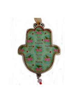 Iris Design Hamsa Plaque murale perlée roses et oiseaux... | Mains Hamsa