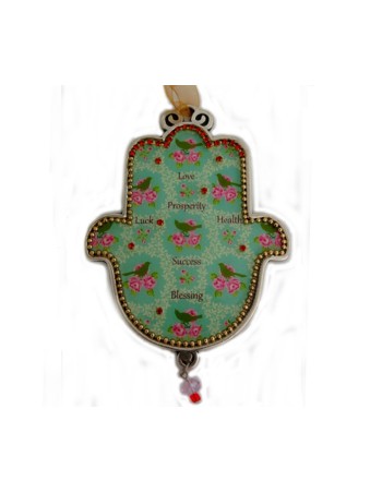 Iris Design Hamsa Wall Plaque Beaded Roses and Birds ... | Hamsa Hands
