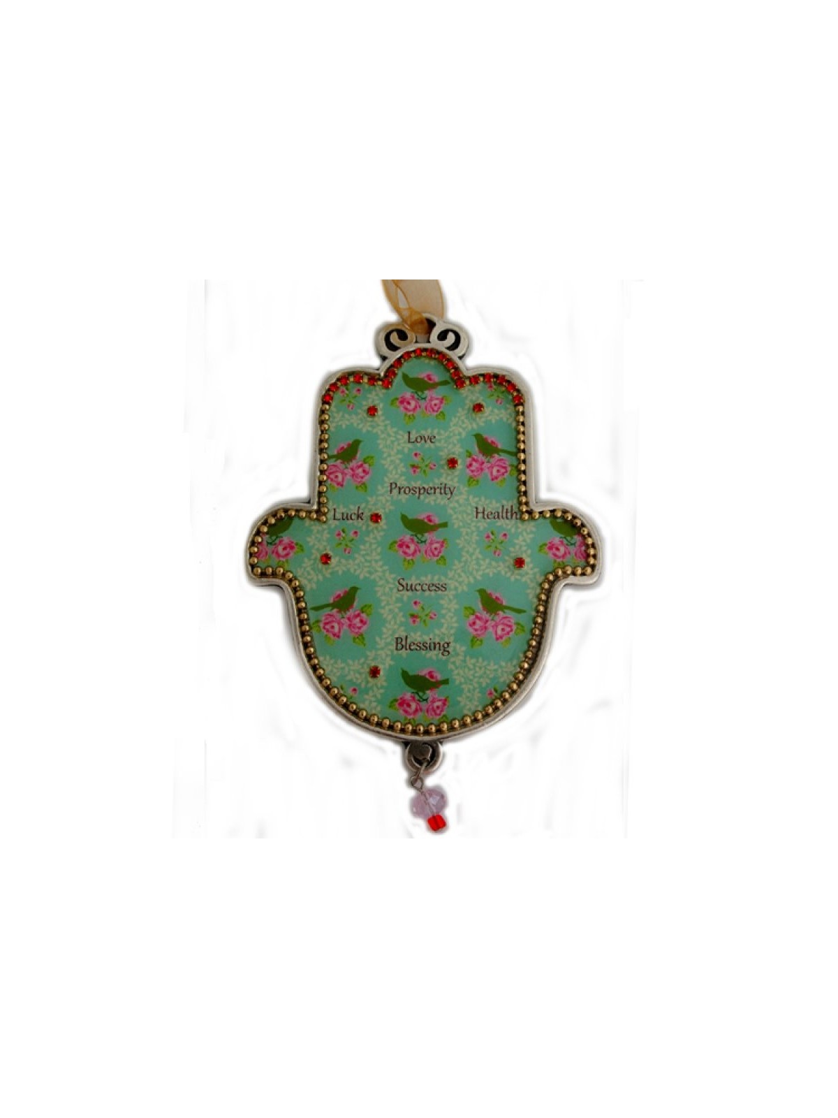 Iris Design Hamsa Plaque murale perlée roses et oiseaux... | Mains Hamsa