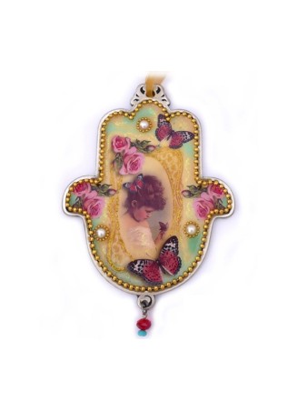 Iris Design Hamsa Plaque murale Jeune fille avec perles... | Mains Hamsa