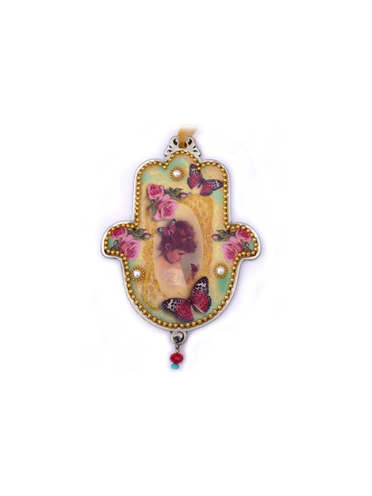 Iris Design Hamsa Plaque murale Jeune fille avec perles... | Mains Hamsa
