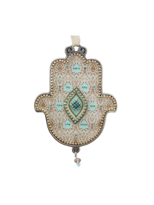 Iris Design Hamsa Wall Plaque with Blessing Words in ... | Hamsa Hands