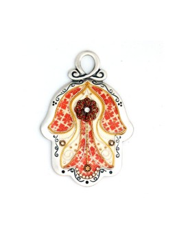 Fiery Orange Wall Hamsa by Ester Shahaf | Metal Hamsa